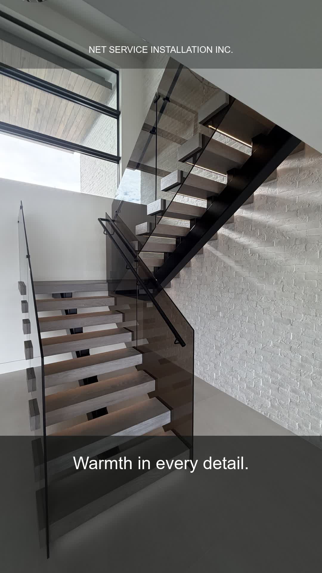 Wooden staircase with integrated lighting
